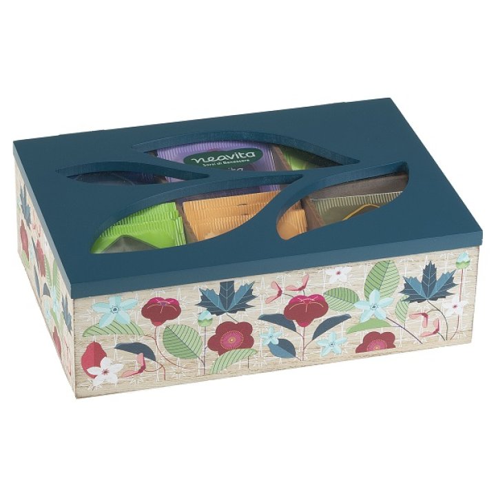 Neavita Tisane Collection Cofanetto in Legno Rettangolare Azzurro con 30 Filtri Bio Assortiti
