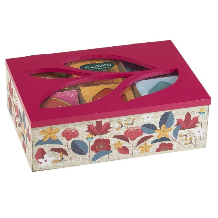 Neavita Tisane Collection Cofanetto in Legno Rettangolare Rosso con 30 Filtri Bio Assortiti