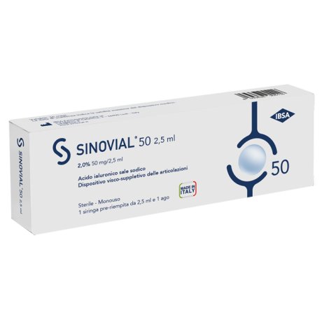 SIRINGA INTRA-ARTICOLARE SINOVIAL 50 ACIDO IALURONICO 2% 50MG/2,5 ML 1 FS + AGO GAUGE 21 1 PEZZO