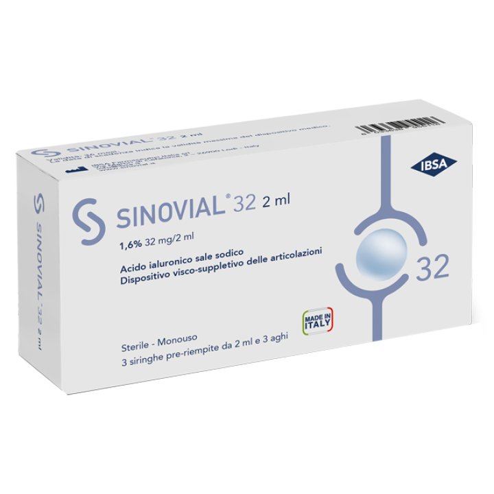 SIRINGA INTRA-ARTICOLARE SINOVIAL 32 ACIDO IALURONICO 1,6% 32 MG/2 ML 1 FS + AGO GAUGE 21 3 PEZZI