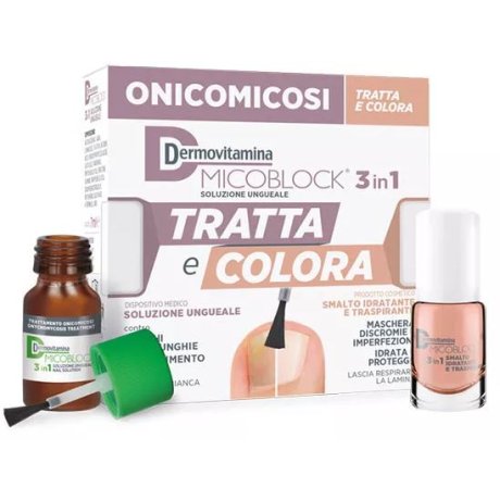 DERMOVITAMINA MICOBLOCK 3 IN 1 TRATTA E COLORA Soluzione Ungueale 7 ML + Smalto Idratante Traspirante 5 ML