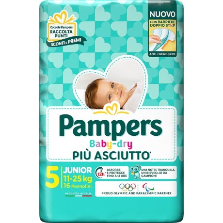 PAMPERS BABY DRY PANNOLINO DOWNCOUNT JUNIOR 16 PEZZI