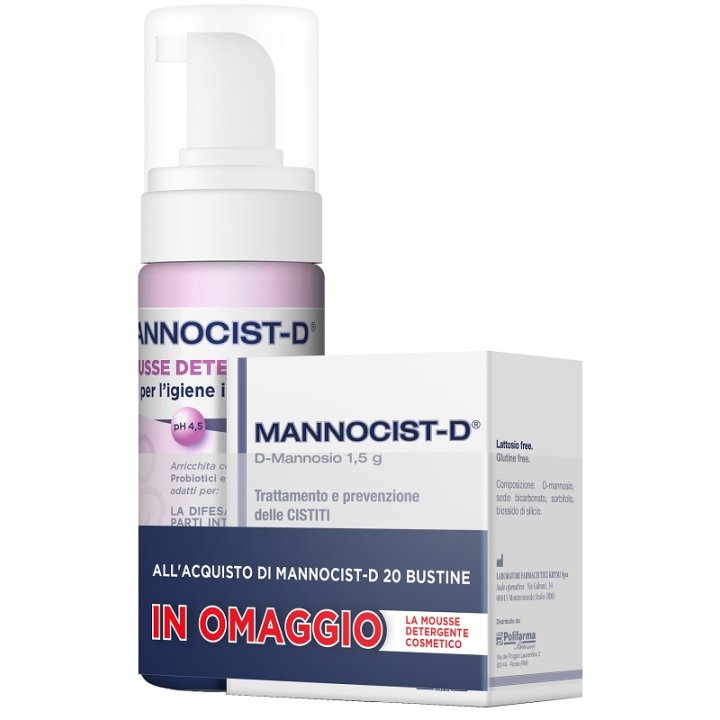 Mannocist-D Integratore 20 Buste + Mousse Detergente Antibatterico 150 ml In Omaggio Mannocist-D Integratore 20 Buste + Mousse Detergente Antibatterico 150 ml In Omaggio