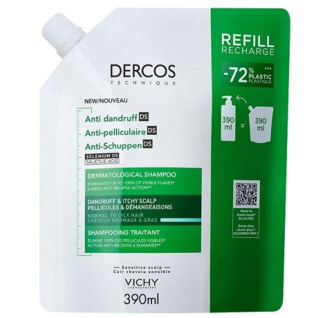 Vichy Dercos Techniques Shampoo Anti Forfora Per Capelli Normali e Grassi Ricarica 400 ml