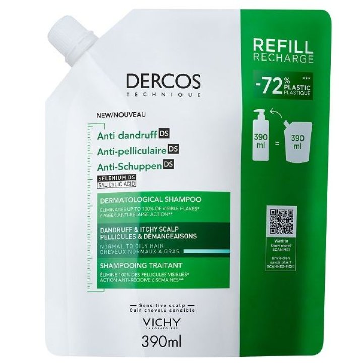 Vichy Dercos Techniques Shampoo Anti Forfora Per Capelli Normali e Grassi Ricarica 400 ml