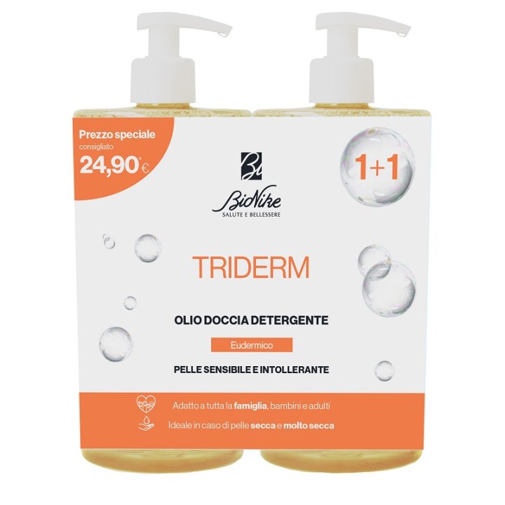 BioNike Triderm Olio Doccia Detergente per Pelle Secca Bipacco 2 Flaconi da 750 ml