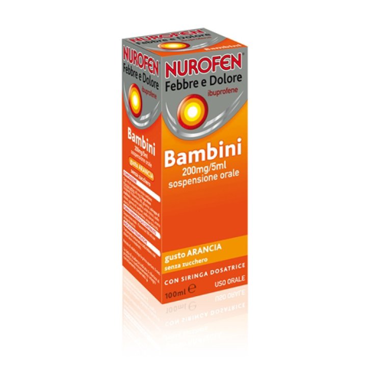 NUROFEN FEBBRE E DOLORE*orale sosp 100 ml 200 mg/5 ml arancia senza zucchero con siringa