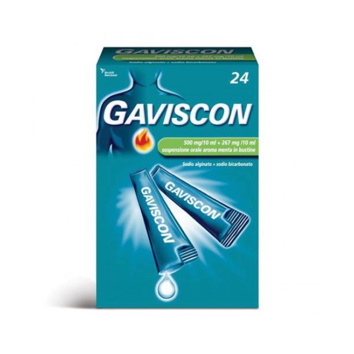 GAVISCON*24 bust orale sosp 500 mg/10 ml + 267 mg/10 ml menta