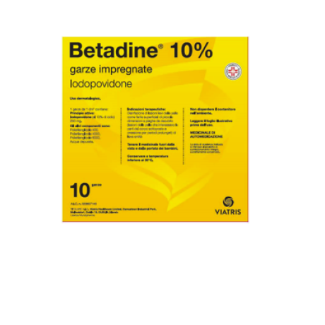 BETADINE*10 garze 10 cm x 10 cm 250 mg