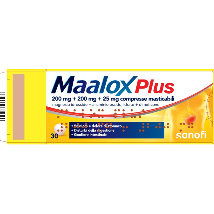 MAALOX PLUS*30 cpr mast 200 mg + 200 mg + 25 mg