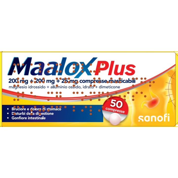 MAALOX PLUS*50 cpr mast 200 mg + 200 mg + 25 mg